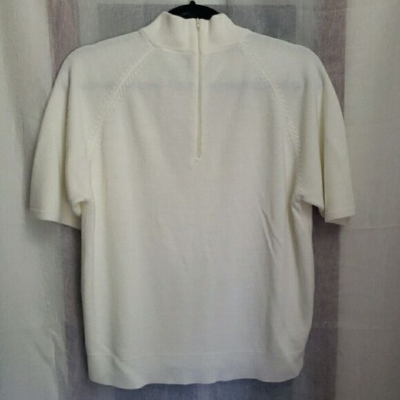 Koret Short Sleeve Sweater Ivory White Back Zipper Preppy Academia Size M - Picture 5 of 10